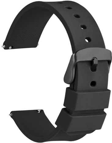 WOCCI 17mm Bracelet de Montre Silicone pour Femme et Homme avec Boucle Noire (Noir)