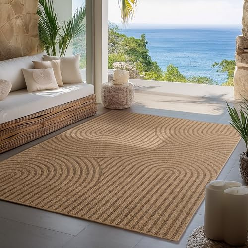 Carpettex Outdoor Teppich 200x290 cm Skandi Boho Wetterfest Natur Optik