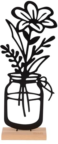 UNUS Deko-Aufsteller Peonia im Glas aus Metall mit Bambus-Sockel, in Schwarz stilvolle Tischdeko für Innen- und Außenbereich, modernes Blumendesign