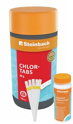 Steinbach Poolpflege Test-Set | Quicktest Streifen für pH-Wert & freies Chlor + Chlortabs 20 g | Wasseranalyse & Desinfektion in einem Set | schnelllöslich & pH-neutral | für Pools & Whirlpools