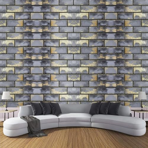 CDXNORA Retro TexturePhoto Wallpaper 250×175cm - Grey Wall Mural Deco Premium Silk Dark Grey Bricks Print Wallpaper for Living Room - Home Decoration Bedroom Kitchen Wall Paper
