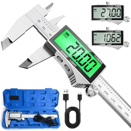Preciva Calibre Digital, 150mm Calibre Electrónico Recargable, Pie de Rey Digital con Pantalla LCD Grande Retroiluminada, Acero Inoxidable, Medición mm/in, Herramienta Profesional