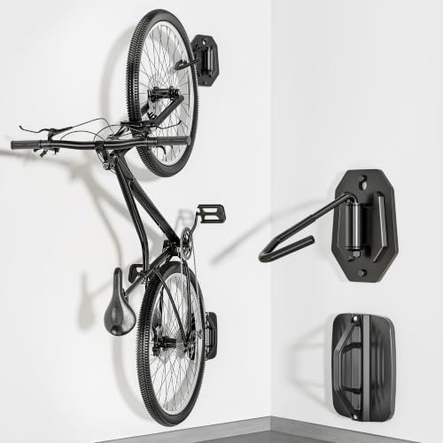 PEGZONE Verstellbarer Fahrradständer, Tragkraft bis zu 35 kg/er, 1 Stück | Platzsparender Stabiler Fahrradwandhalterung, Schwenkbare Wandhalterung für die Garage, Robuste Fahrradaufhänger, Schwarz