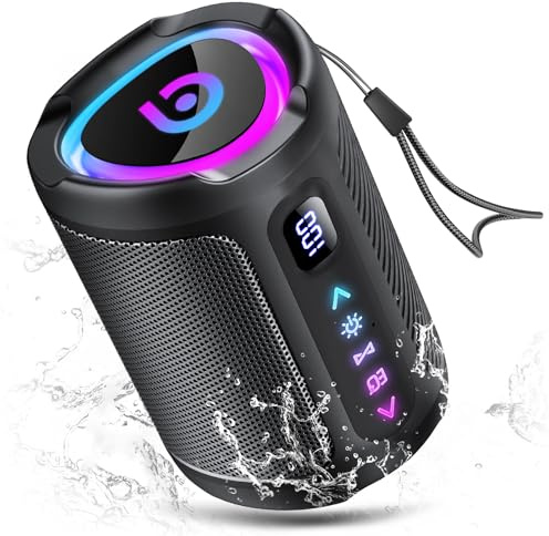 aowoka Enceinte Bluetooth Portable sans Fil avec lumière LED, Écran Numérique Intelligent+Smart EQ, Bluetooth 5.4, Bass Puissantes, 24 hrs, Étanche IPX7, Speaker pour Voyage/Sport/Fête/Vélo