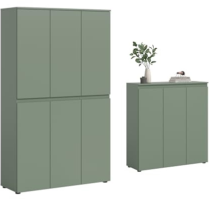 xonox.home - Universalschrank Scarpa 2tlg.Set in Smoke Green - Mehrzweckschrank Schrank Hochschrank Haushaltsschrank - platzsparend und praktisch