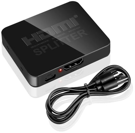HDMI Splitter 1 in 2 Out – 4K HDMI Splitter für 2 Monitore Gleichzeitig – Hdmi Verteiler 1 in 2 Out Unterstüzt 4K/3D/1080P für HDTV, Xbox, PS4/PS3, Blu-Ray, Fire TV Stick