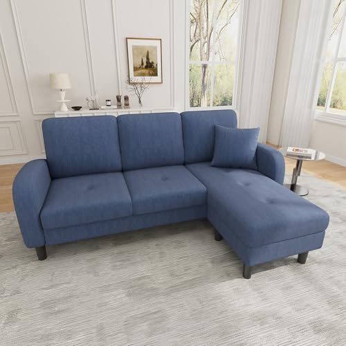 Merax Ecksofa 3-Sitzer Sofa mit Chaiselongue und Kunststoffbeine, Eckcouch in L-Form aus Cordstoff, Kleine Couch für Wohnzimmer/Wohnung, 166x118x77 cm, Blau