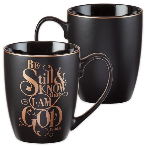 Christian Art Gifts Matte Black Ceramic Coffee Mug – 12 oz. Lead & Cadmium-free Inspirational Scripture Coffee and Tea Mug for Men & Women with Bible Verse: Be Still and Know That I Am God–Psalm 46:10