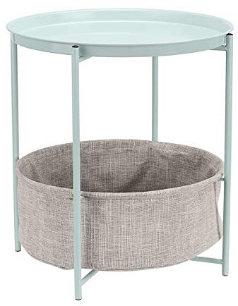 Amazon Basics Beistelltisch, rund, mit Aufbewahrungslösung, Mintgrün mit graumeliertem Stoff, 44.96 x 48.0 cm
