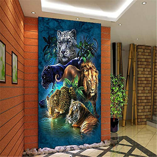 Nicole Knupfer 5D DIY Diamant Painting Set,Tiger,Löwe,Leopard Full Bohrer Handgemacht Diamond Malerei Wohnzimmer Schlafzimmer Wanddekoration (60x100cm)