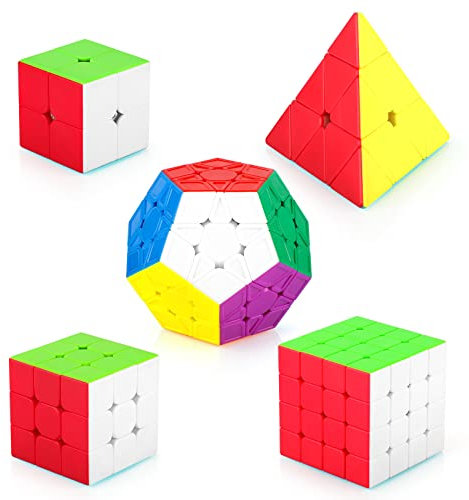 Maomaoyu Zauberwürfel Speedcube Set, Puzzle Cube Set 2x2+3x3+4x4+Pyraminx+Megaminx Zauberwürfel,Speedcube-Bundle(ohne Aufkleber)