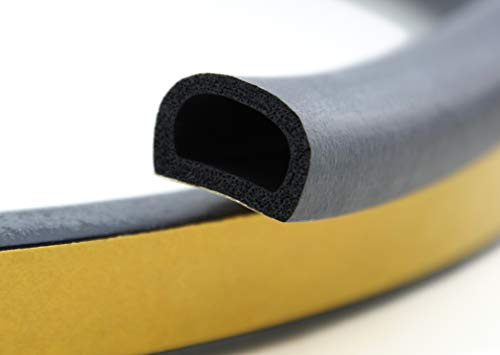 SMI-Dichtungsprofil DP1 D-Profil – Schwarz aus EPDM Moosgummi mit Klebefläche (15 Shore) – selbstklebende Tür- und Fensterdichtung, Dichtungsband (10 m)