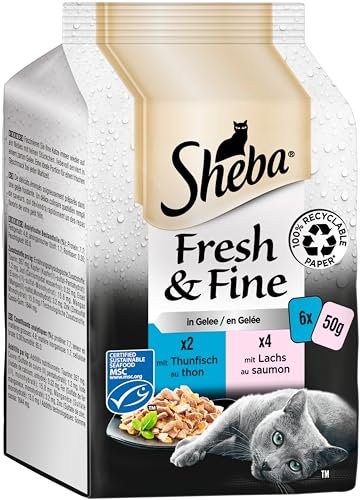 Sheba Fresh & Fine in Gelee - Hochwertiges Katzen Nassfutter - Thunfisch und Lachs (MSC) - 36 x 50g