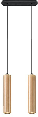 etc-shop Hängelampe 2 flammig schwarz Pendel Deckenleuchte schmal Schienensystem Pendelleuchte, aus Stahl und Holz, 2x GU10, LxH 34 x 130 cm