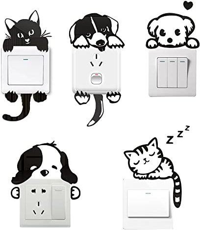 5 Stück Schalter-Aufkleber Katzen Wandtattoo Aufkleber Lichtschalter Aufkleber Lustige Wandtatoos Steckdose Dekoration für Lichtschalter Steckdose Schalterdekoratio aufkleber Acryl (Schwarz)
