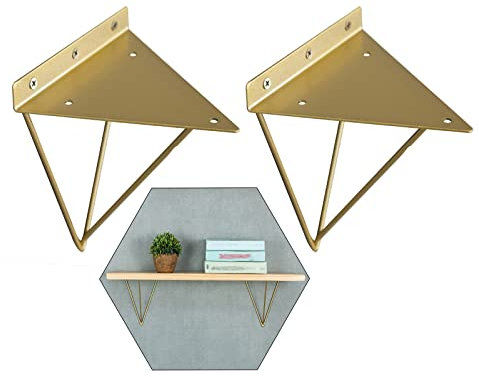Staffe Per Mensole a Parete, Supporto Per Mensola Galleggiante Robusto, Reggimensola a Parete Nera/bianca, Staffe Per Mensole a Forcina Per Diy/decorazione/personalizzata,Gold-28x19cm/11*7.5in