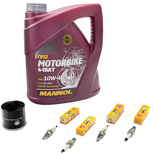Wartungspaket Öl 4L + Ölfilter + Zündkerzen für Yamaha YZF-R6 600 RJ03 Baujahr 1999-2002