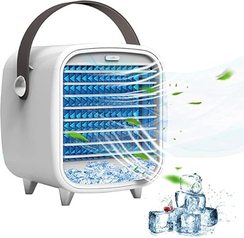 GBB Air Conditioner Portable Cooling Fan Desk Fan, With Ice Tray Water Curtain LED Light Adjustable Speed Function,Cooling Fast Mobile Air Cooler for Home Office Bedroom Outdoor