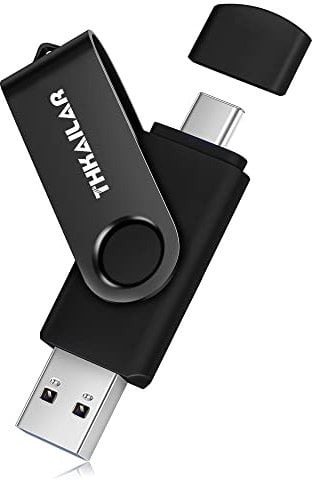 THKAILAR USB C Stick 128GB USB 3.1 Memory Stick 2in1 Dual Flash Drive Metal Swivel Design Thumb Drive for Smartphone/Computer/Tablet/Laptop(Black)