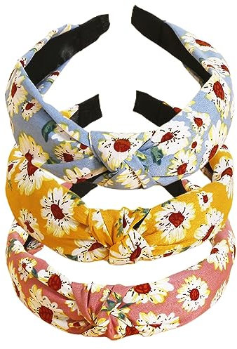 scicent Haarreif Vintage 3 Stück Damen Haarband Yoga Headband Breit Haarband Retro Stirnband Haarreifen Stoff für Frauen Mädchen - 11004