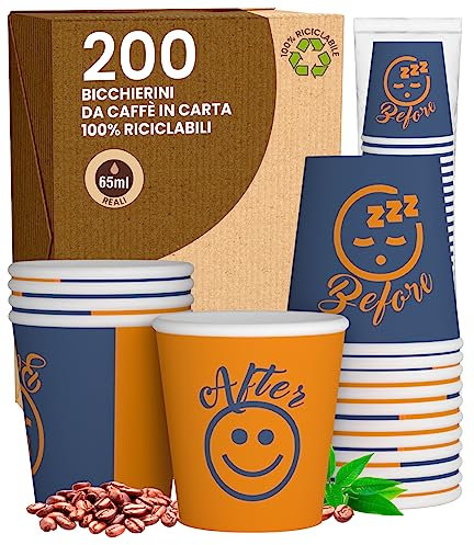 200 Bicchierini in Carta da caffè 65ml DownUP Blue Bicchieri Ecologici Biodegradabili Monouso Piccoli Asporto Bevande Calde