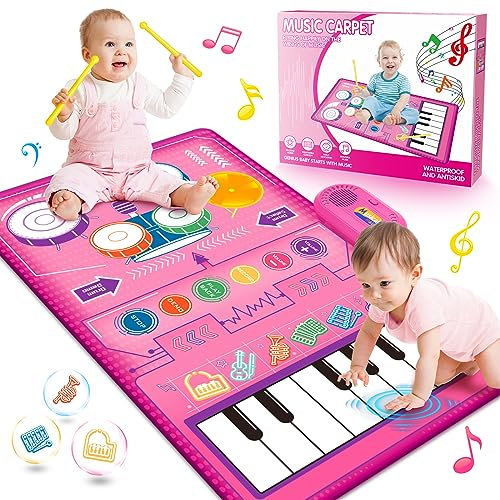WEARXI Baby Spielzeug ab 1 Jahr Musikmatte & Trommel 2 in 1, Kinderspielzeug ab 1 Jahr, Geschenk 1 Jahr Junge Mädchen, Geburtstag Mädchen Junge ab 2 3 Jahre, Geschenke zur Einschulung Schultüte