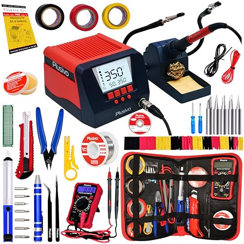 Soldering Iron and Rework Station Kit 90 W with Wide Digital Display, Helping Hands 5 pcs Interchangeable Tips, Solder Wire, Digital Multimeter °C/ºF Conversion, Standby/Sleep Mode Electronic Repair