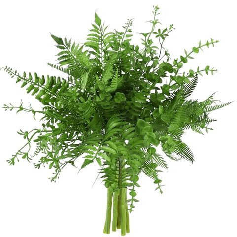 Floralsecret 10 piante artificiali di felce di Boston, steli di eucalipto per casa, giardino, ufficio, composizioni floreali, centrotavola, decorazione per interni ed esterni