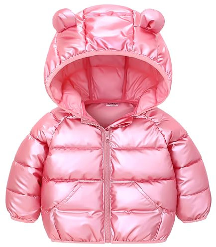 JinBei Bambina Invernale Giacca, Rosa Ragazza Cappotto con Cappuccio Caldo Leggero Impermeabile Antivento Giubbino Abbigliamento Giubbotti Piumino con Tasche 4-5 Anni