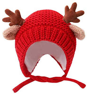UnoSheng Schal Teenager Mädchen Winter Mütze Gestrickte Jungenmütze Niedliche Säuglingsgeweih-Kindermütze Schöne Baby-Kind-Woll-Ohrenschützer Mädchen-Kind-Mütze Regenhose Mädchen 128 (Red, One Size)