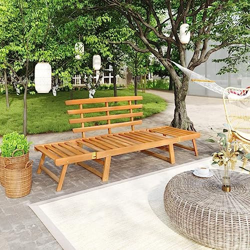 Hommdiy Akazienholz Massiv Gartenbank mit Auflagen 2-in-1 Sonnenliege Gartenliege Liege Sitzbank Parkbank Holzbank Bank Gartenmöbel 190cm Braun