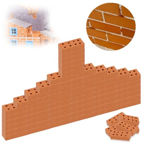 50 Stück Mini Simulation Ziegel,Ziegel,8 Loche Ziegelrot,Größe ca. 2 * 1 * 0,5 cm,Winzige Ziegelsteine Modell Ziegelbau,Mini Ziegel Miniatur Ziegel,für DIY Bauen Puppenhaus Fairy Garten Dekoration