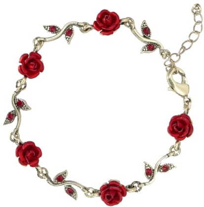 ANDRESLAD Bracelet chaîne élégant en forme de rose rouge pour femme taille réglable