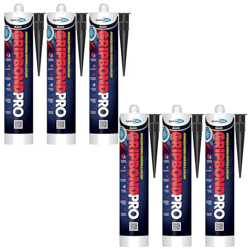 Bond It Gripbond Pro Super Strong Advanced Hybrid Adhesive & Sealant – 6x Black, 300ml | Odourless – High-Modulus – Non-Shrinking – Rapid Curing | Over-Paintable – Moist Surface Adhesion Sealant