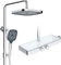 Rainsworth Duschsystem mit Thermostat und Glasablage - Ein-Tast-Bedienung & Durchflussregelung Duscharmatur Komplettset, Regendusche 26 x 26 cm, Handbrause 3 Strahlarten - Duschset mit armatur Chrom