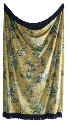 Laurence Llewelyn-Bowen Velvet Throw – Gold Floral Pattern – 130 x 180cm – Reversible – Soft Polyester – Decorative Blanket for Sofa, Bed or Lounge