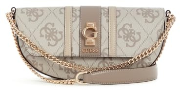GUESS Umhängetasche Schultertasche Erenia Convertible Crossbody Flap Dark Taupe Logo weiß
