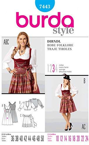 Burda Ladies Sewing Pattern 7443 Dirndl Dress with Apron