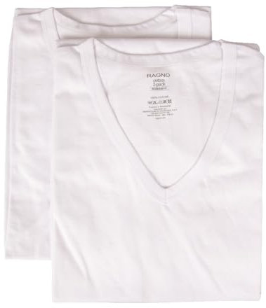 RAGNO Confezione 2 t-Shirt Uomo Maglietta Intima Manica Corta Camiciola Scollo V Cotone Bipack Articolo 601418, 010B Bianco, L