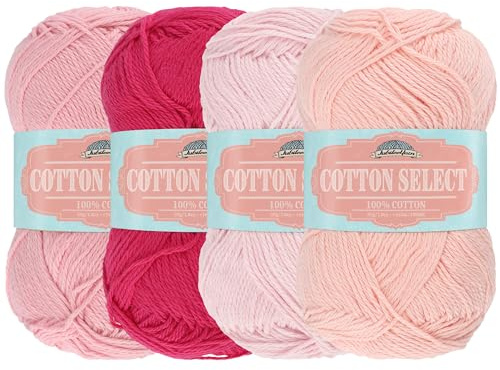 JubileeYarn Cotton Select Yarn - Sport Weight - 50g/Skein - Shades of Pink - 4 Skeins