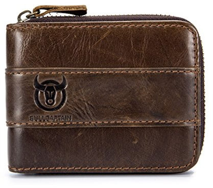 BULLCAPTAIN Herren Ledergeldbörse Leder Geldtasche, Herren RFID Antimagnetic Echtes Leder Brieftasche Geldbörse Brieftasche Kreditkarteninhaber (Braun)