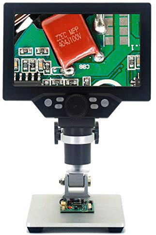 Emebay - Microscopio digitale HD LCD da 7 pollici, batteria ricaricabile integrata, microscopi video elettronici, 12 MP, microscopio con supporto in metallo