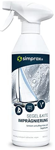simprax® Spray Impermeabilizzante per Vele & Kites - Certificato Oeko-Tex - Resistente all'Acqua Salata e Dolce, Anti-Muffa & Protezione UV Tessuti - Idrorepellente per Esterno & Traspirante