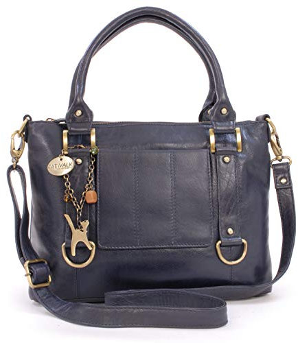 Catwalk Collection Handbags - Damen Leder Schultertasche Groß - Umhängetasche Gross - Arbeitstasche für Notizbuch A4 - Gallery - Blau