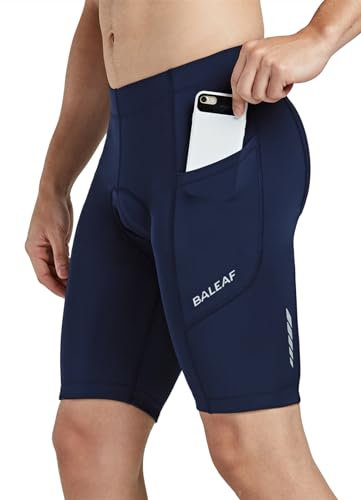 baleaf Men's Padded Cycling Shorts Padding Bike Shorts Road Biking MTB Shorts Bicycle Pockets UPF 50+ Dark Blue L