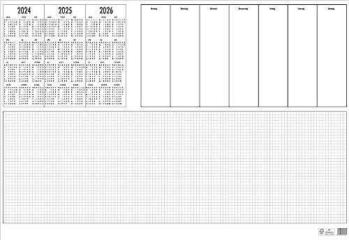 GÜSS-Schreibunterlage 1-farbig bedruckt: 50 Blatt, 3-Jahresübersicht, Rasterfeld, Wocheneinteilung, Fußverleimt, Größe: 60 x 40cm