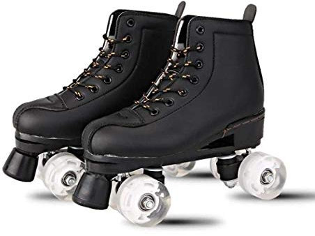Alivisa Roller Skates Verstellbare PU-Leder-Hoch-Spitze Roller Skates Vierrad-Roller Skates Flash-Roller Skates,schwarz kein Flash-Rad,US 44