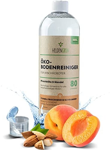 Heldengrün® Öko Bodenreiniger für Wischroboter [PFIRSICHBLÜTE & MANDEL] Dermatologisch getestet - Wischroboter Reinigungsmittel - Streifenfrei, schnelltrocknend & schaumarm - Reiniger Wischroboter