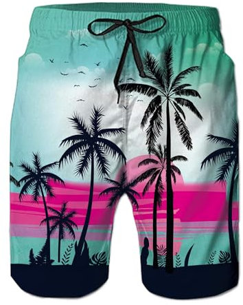 NEWISTAR Badeshorts für Herren Badehose Hawaii Board Shorts 3D Druck Schwimmhose Meshfutter Strandshorts Beach XL