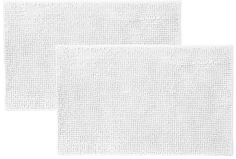 Allure Pack of 2 Bobble Chenille Bath Mat Non Slip 50 x 80cm - Soft, Absorbent, Easy Care (White)